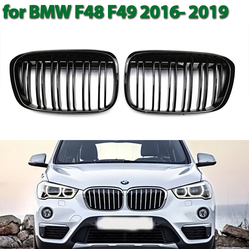 

Car Gloss Black Kidney Grill Dual Slats Racing Grill Replacement For BMW X1 F48 F49 2016-2019 Dual Slats Double Line Grills