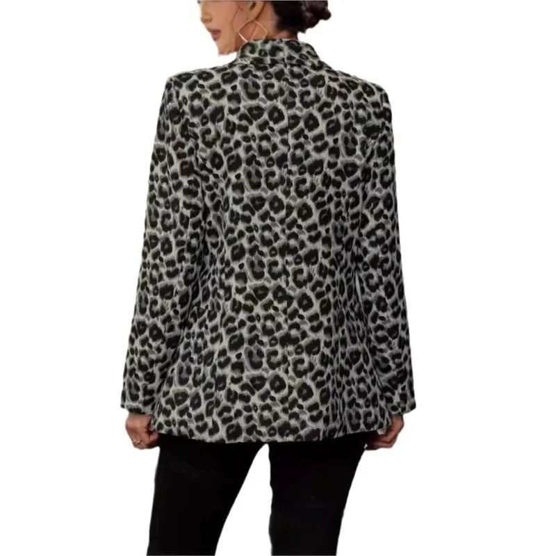 Women's sports jacket 2025 spring/summer fashion lady office sexy button top leopard print suit jacket women's lapel outerwear