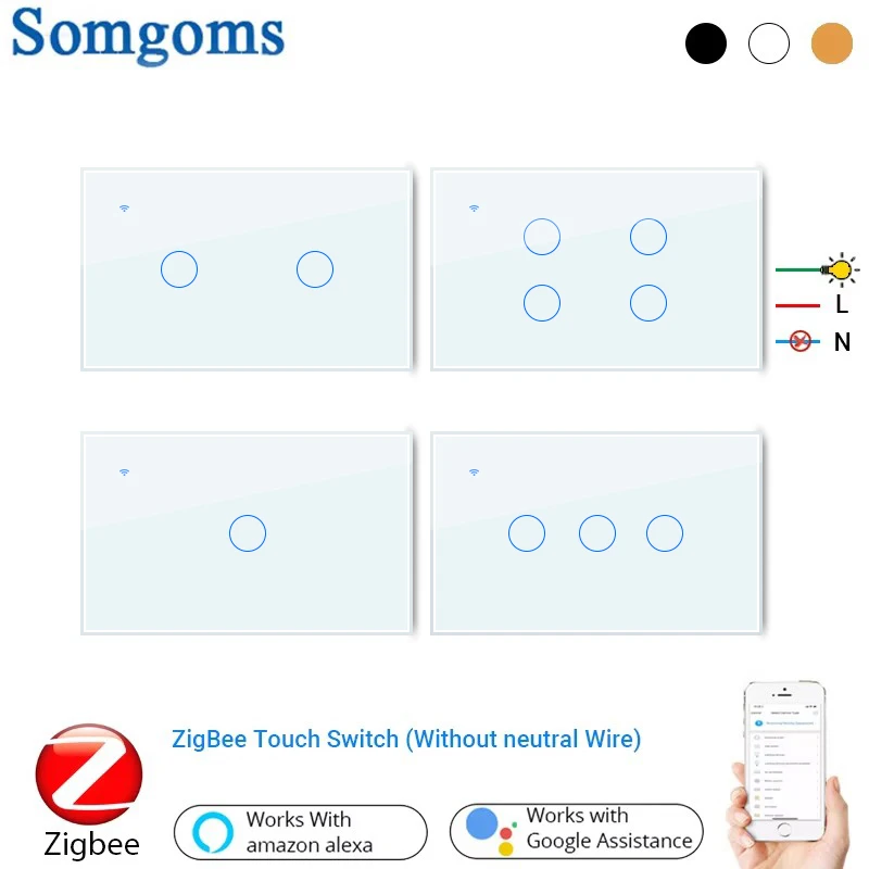 

Somgoms ZigBee Wall Touch Smart Light Switch Without Neutral wire with Capacitor Smart Life Works with Alexa Google Home