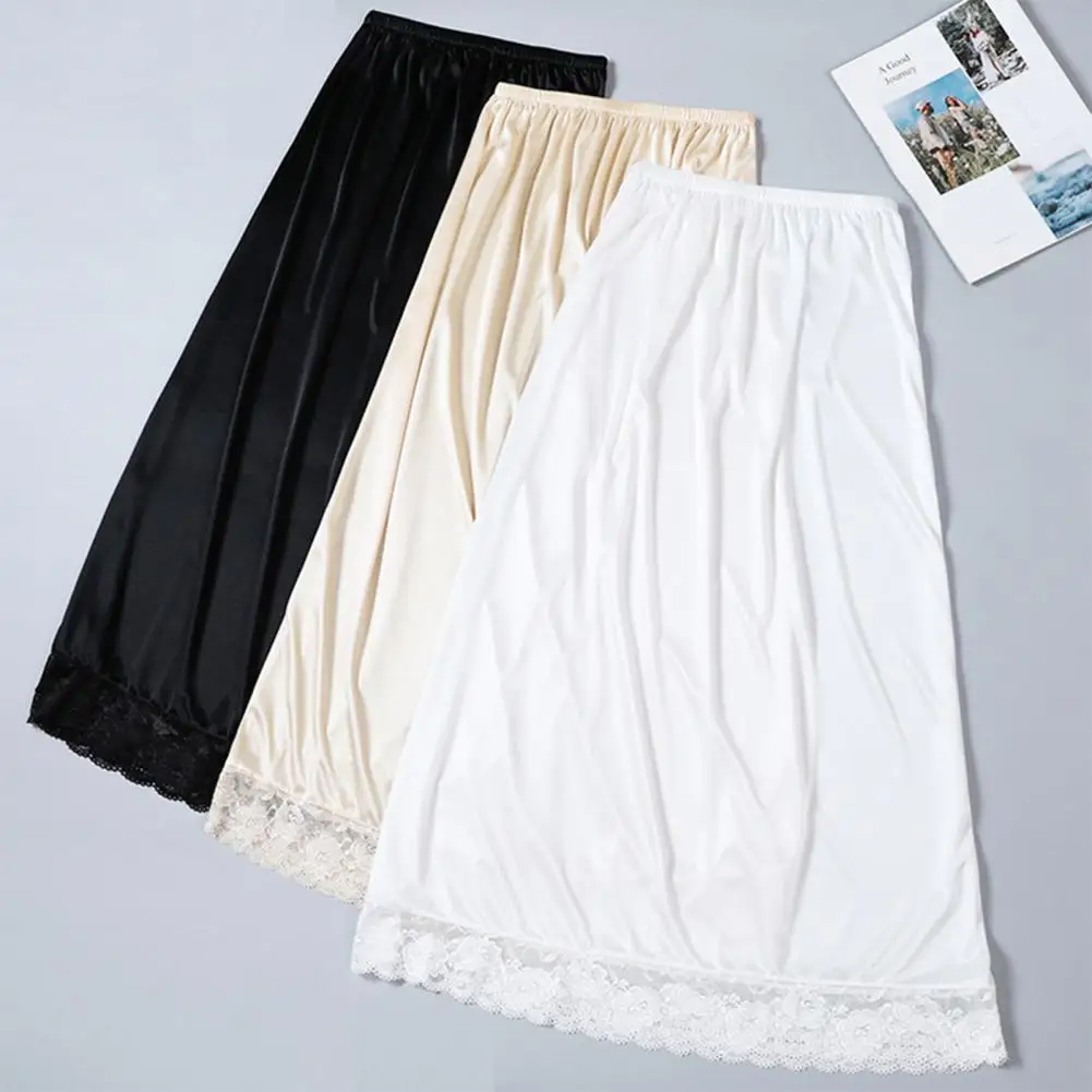 Women Half Slips Skirt Extender Lace Trim Underskirt Knee Length Midi Skirt A-Line Dress Breathable Elastic Casual Petticoat