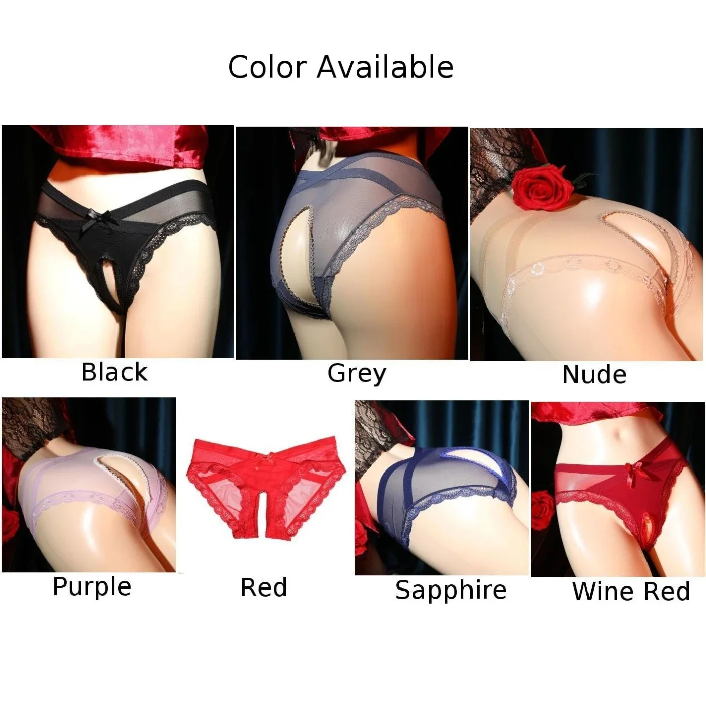 Men Women Unisex Ultra Thin Lace Transparent Underpants Open Crotch Exposed Butt Erotic Panties Sexy Lace Side Briefs Lingerie