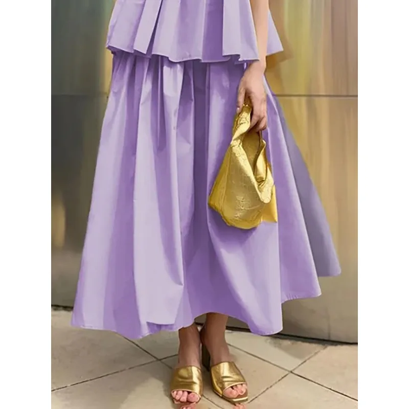 

Purple Pleated Skirts for Women 2025 A-line Casual Elastic Waist Sweet Pockrts Holiday Party Elegant Skirt Female Clothes 181403