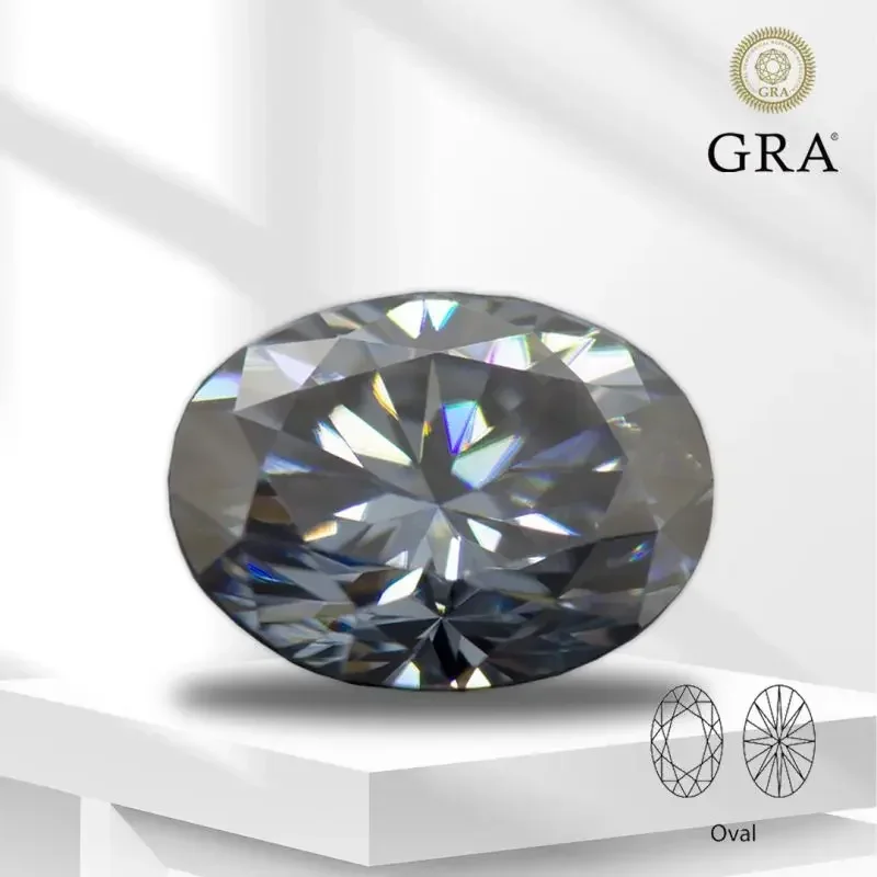 

Moissanite Colored Stone Oval Cut Gray Color with GRA Report Lab Grown Gemstone Jewelry Making Materials Diamond