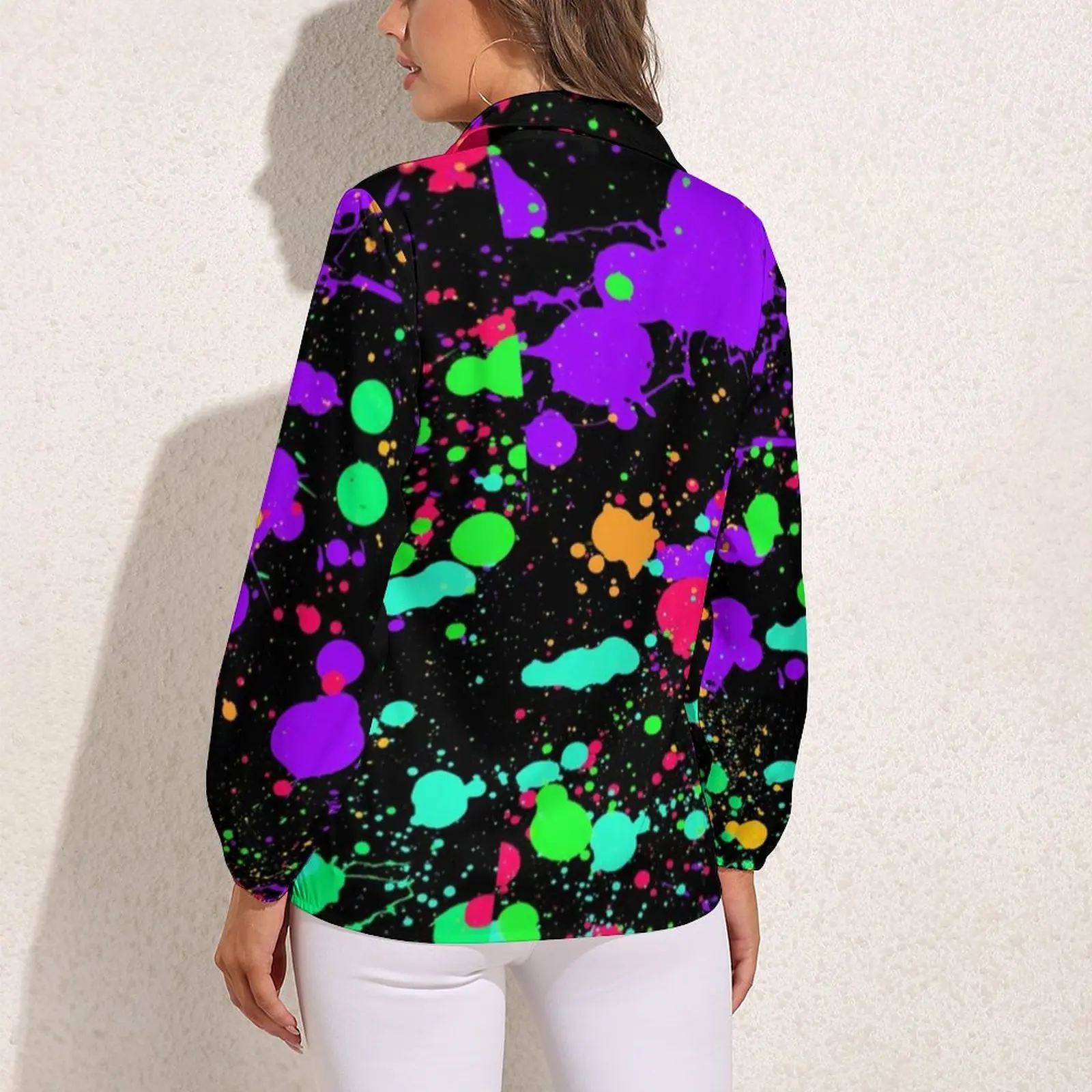 Neon Paint Loose Blouse Pretty Splatter Print Casual Oversize Blouses Female Long Sleeve Trendy Shirt Summer Custom Clothes