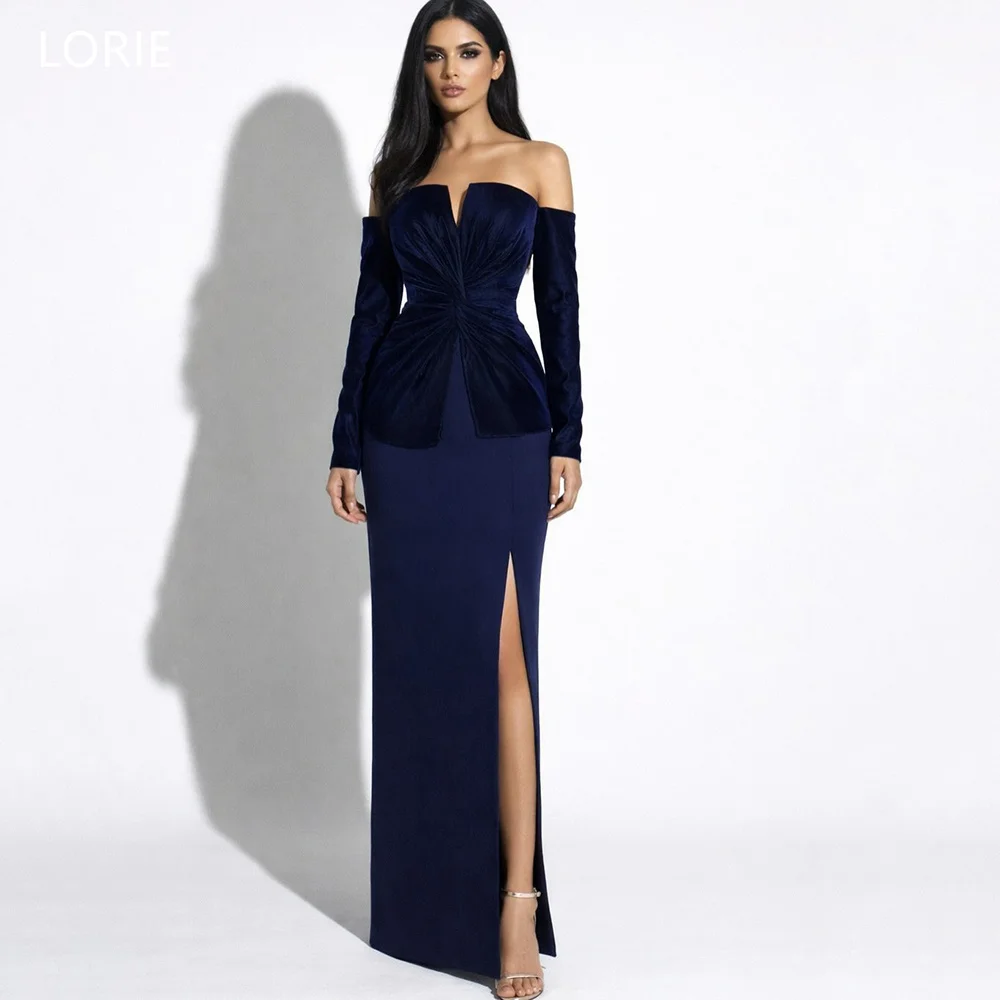 LORIE Elegant Blue Party Dresses Strapless Pleats Side Slit Evening Prom Dress Chic Mermaid Prom Gowns Customized