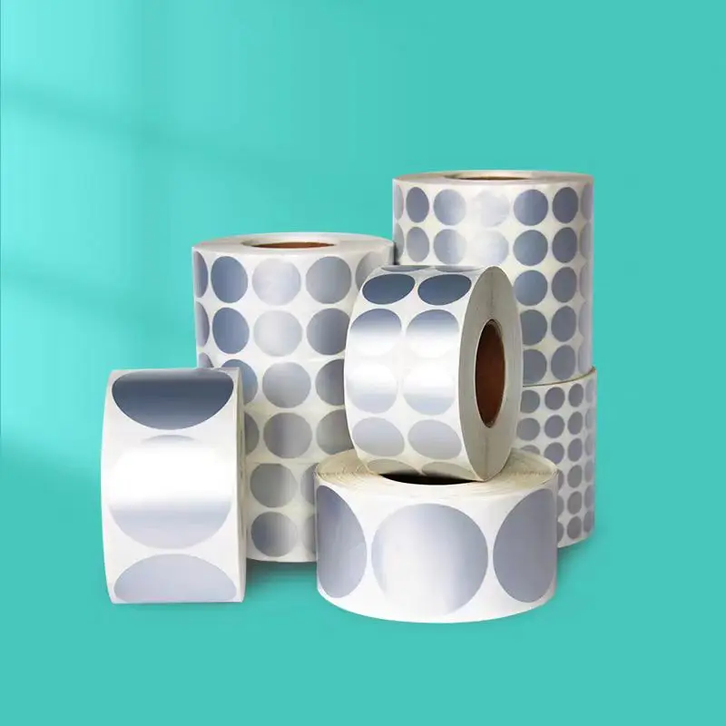 ماتي الفضة تسمية مستديرة قطر 10-100 مللي متر 20 30 40 50 60 70 80 90 مللي متر نقطة ذاتية اللصق الباركود ملصق طابعة النقل الحراري #2