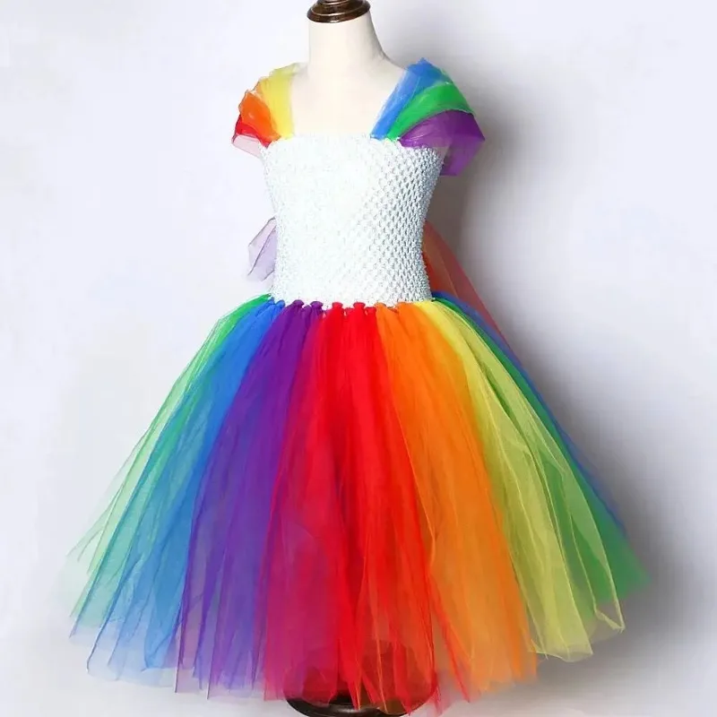 Rainbow Horse Print Long Tutu Dress Princess Outfit Birthday Christmas New Year Party Costume Halloween Stage Show Party Costume