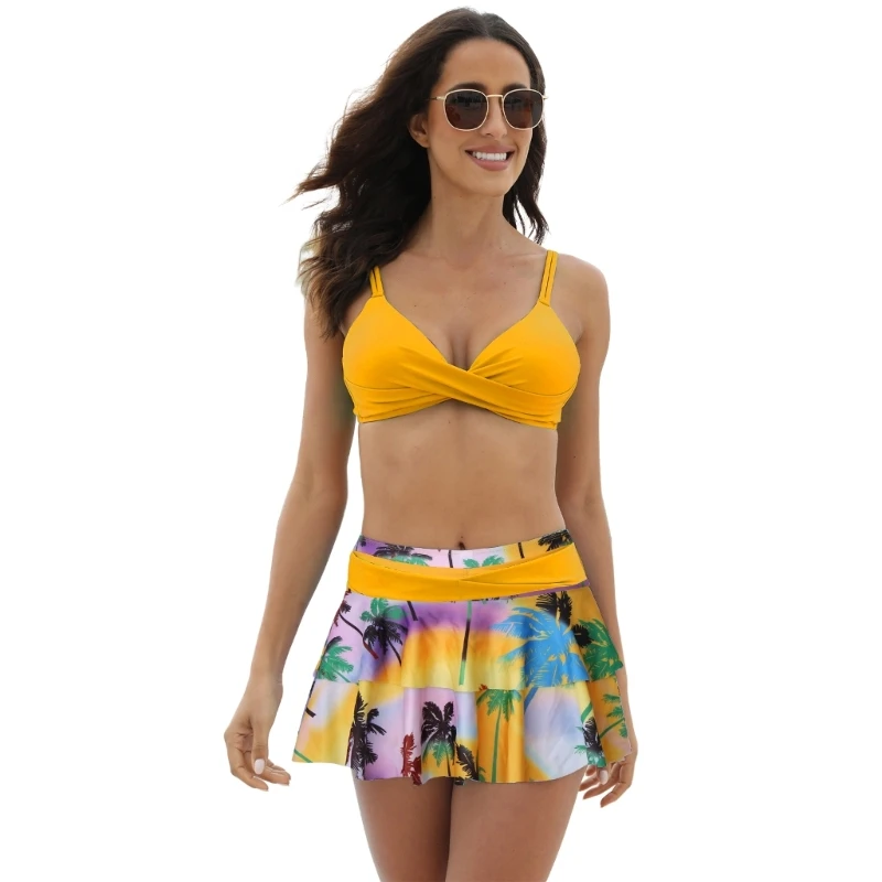 Womens Ruffle Swimsuit 2 Piece Bathing Suit Tummy-Control High Waist Bikinis Set DropShipping