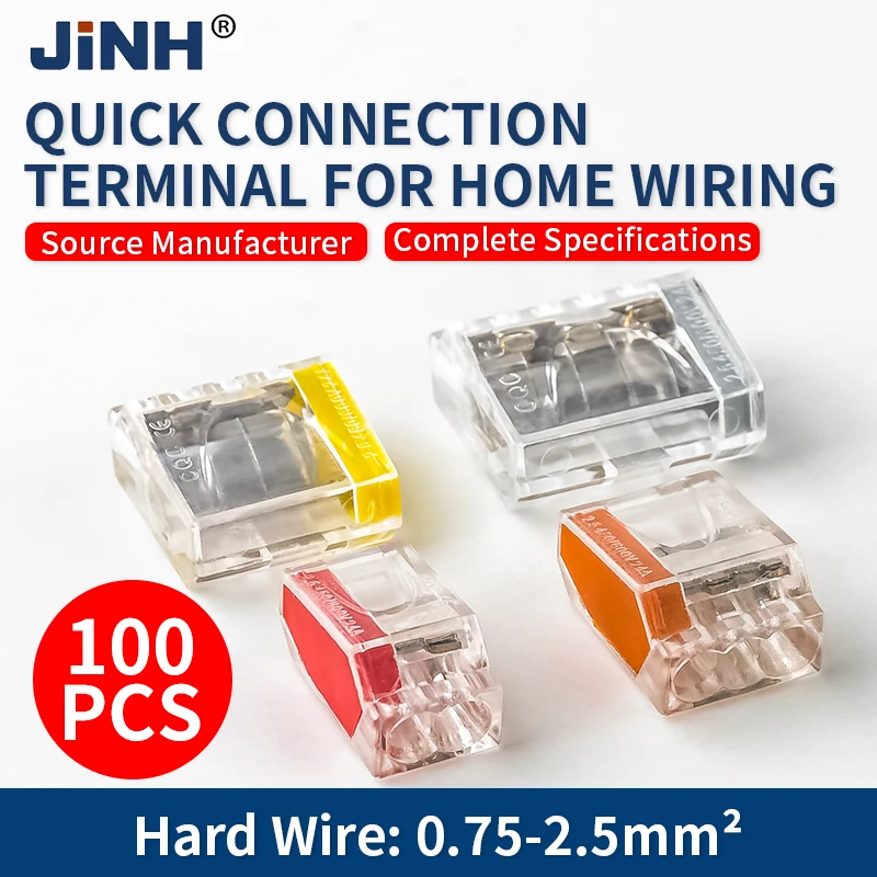 JINH 100Pcs CMK-25 Mini Quick Wire Connectors Push In 2/3/4/5 Pole Screwless Rigid Spring Force Flexible Terminals Conductors