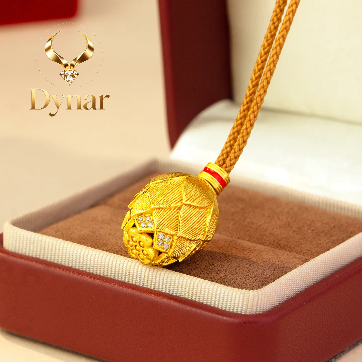 Dynar Jewelry    New ancient method 9999 24K real gold point diamond lotus pendant niche design exquisite brushed rope necklace