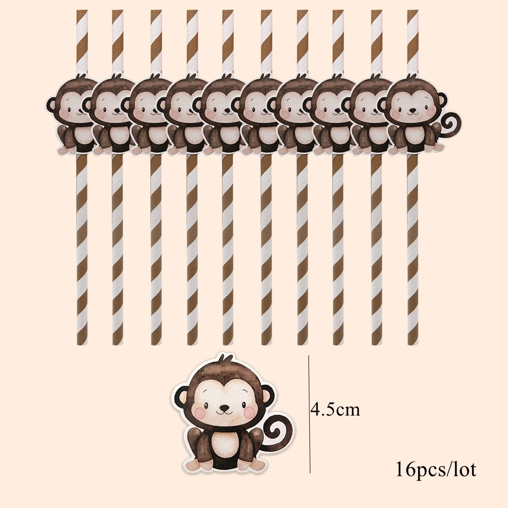 16 Stuks Karton Wild Dier Rietjes Eco Papier Rietjes Voor Kinderen Baby Douche Jungle Safari Gelukkige Verjaardag Feestdecoraties