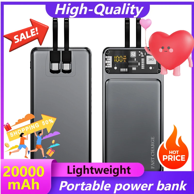

10000mAh 20000mAh Transparent Mecha Digital Display High-capacity Thin Mobile Power Bank with Wired Fast Charging Power Bank