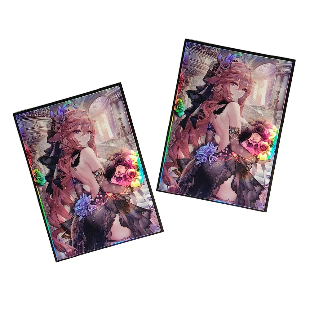 60 pz 67x92mm olografico Flash Card Sleeves Yae Miko Cartoon Card Holder per MTG/PKM Game Card compatibile con PTCG