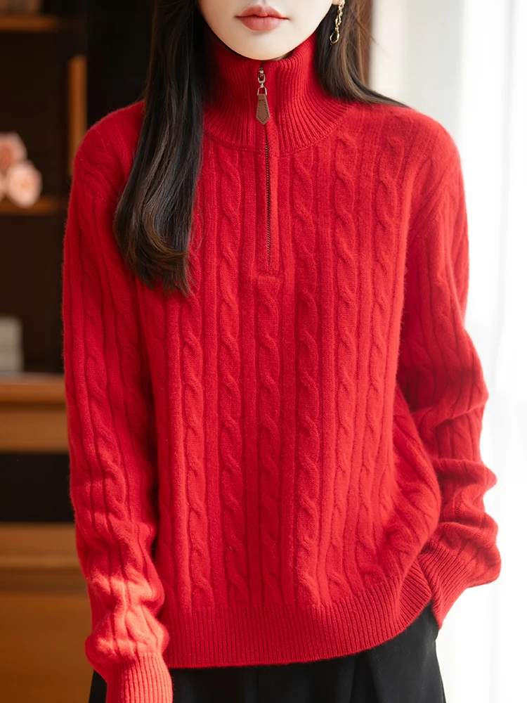 2025年ブラウス高品質レディース冬セーター100％メリノウールニットウェア新作タートルネックプルオーバーレディース長袖トップス