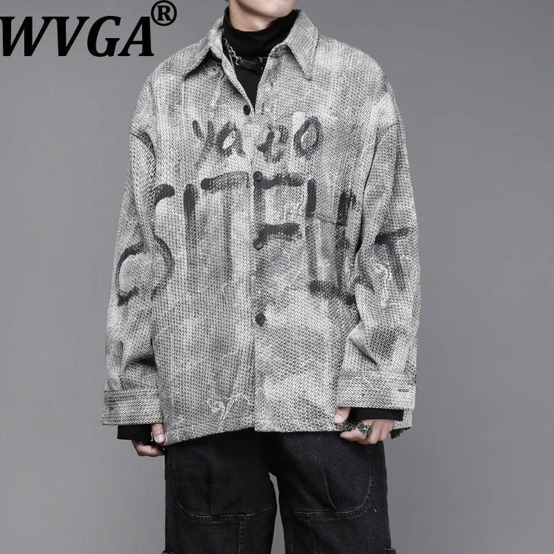 

WVGA Autumn New Man Graffiti Printed Darkwear Trendy Design Thick Long Sleeved Coats Niche Chic Casual Vintage Jacket Ins W12376