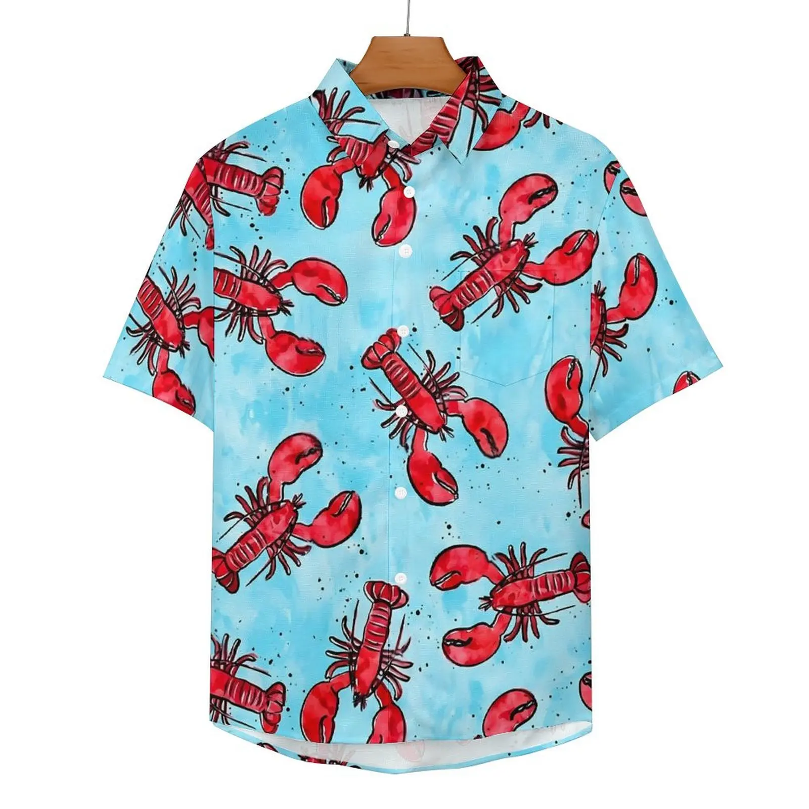 

Red Lobsters Casual Shirt Animal Print Beach Loose Shirt Hawaiian Streetwear Blouses Short Sleeves Printed Oversized Clothing