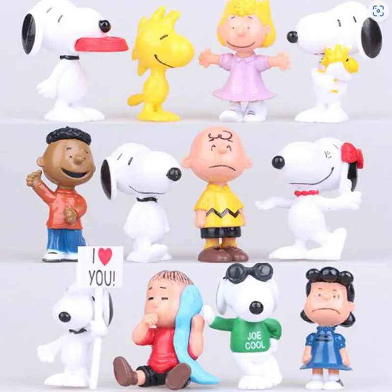 12Pcs/set Snoopy Cartoon Doll Decoration Anime Figures Cute Toys Q Figurals Car Cake Decoration GK Model Children Birthday Gifts