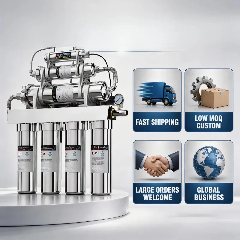 Stainless steel reverse osmosis water filtration system - pump type under the sink - Free household ultraviolet water purifier