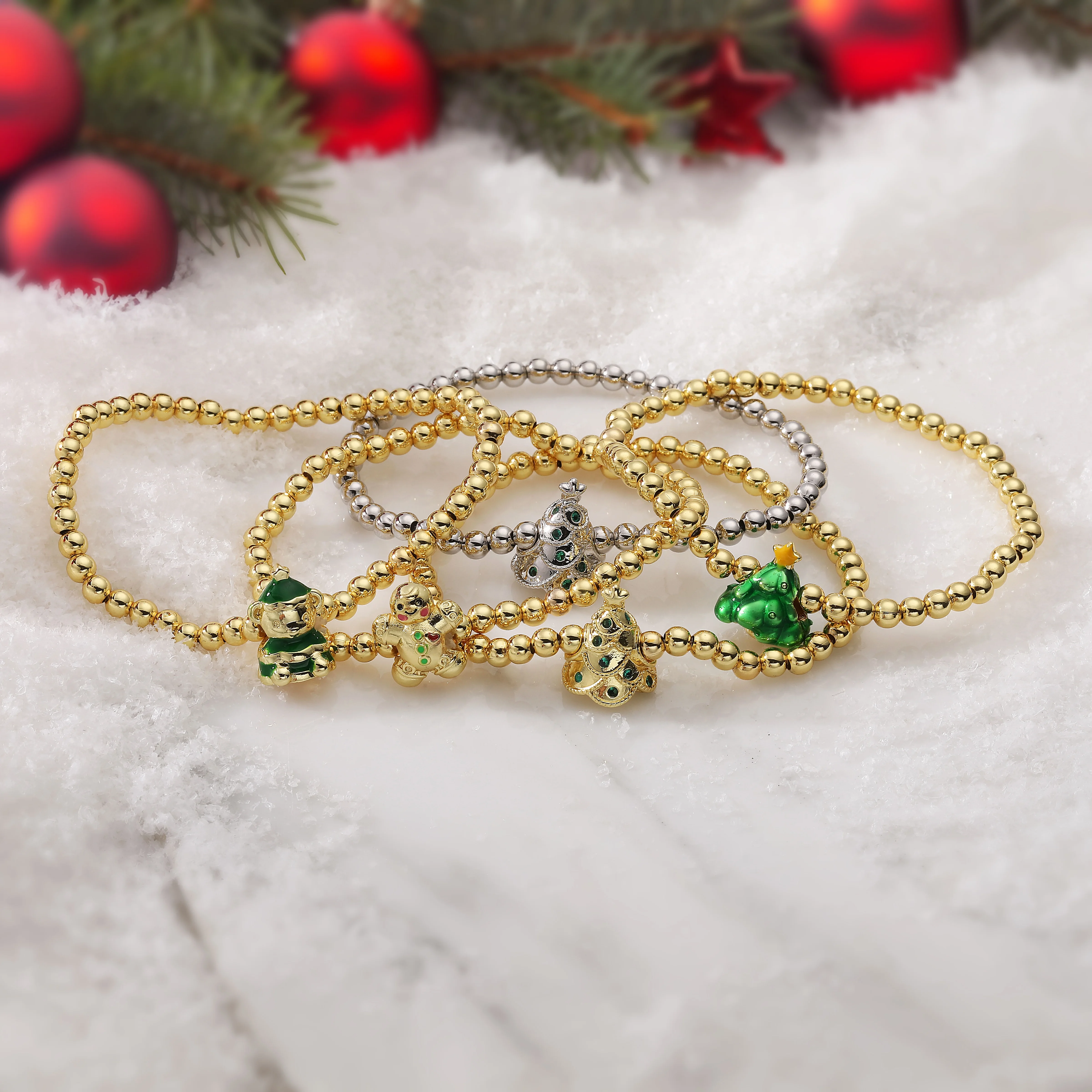 HECHENG ، شتاء جديد وصول عيد الميلاد الدب الأخضر المينا بالتنقيط الصقيل شجرة عيد الميلاد الحلو ورائعتين مطرز تمتد سوار 1 قطعة