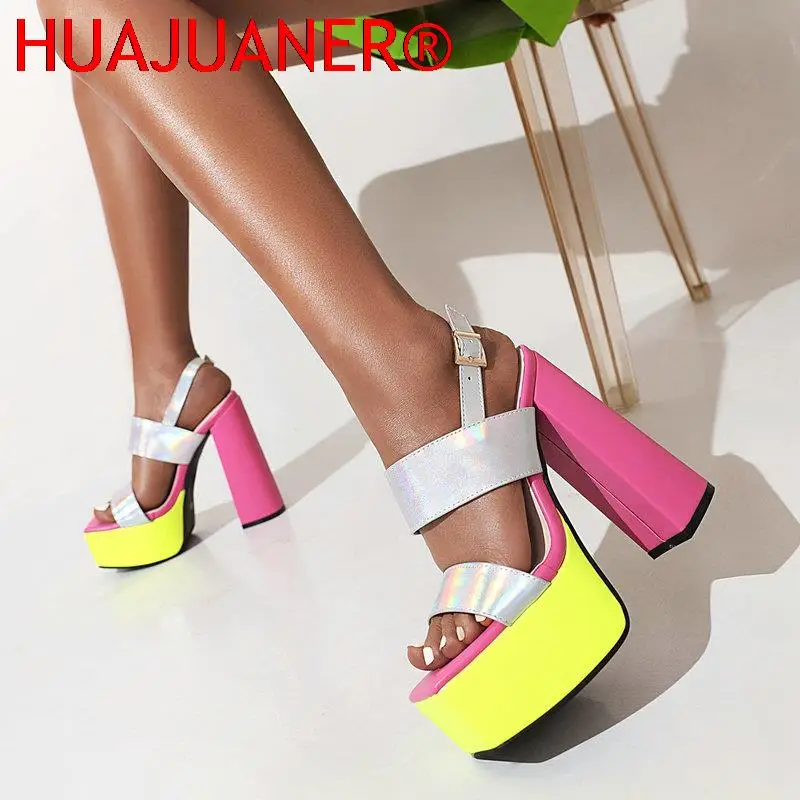 HUAJUANER-Sandálias femininas de salto alto plataforma, marca de luxo, sapatos femininos de verão, plus size, 41, 42, 43, 2022