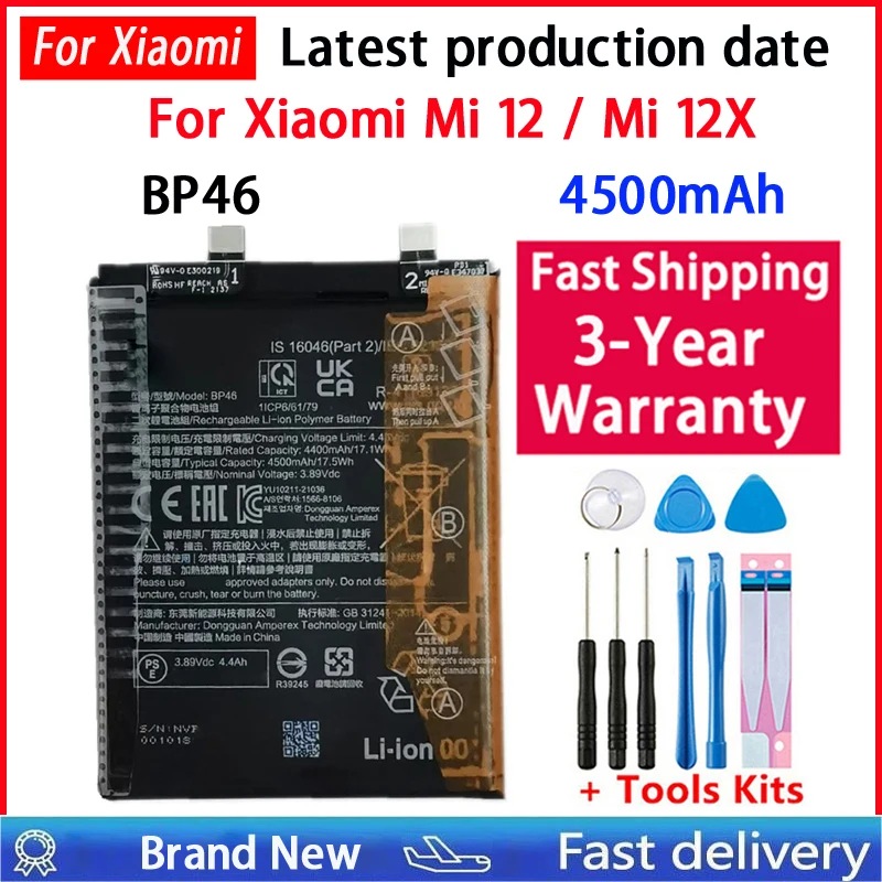 Batería de reemplazo de alta calidad de 4500mAh BP46 para Xiaomi Mi 12 / Mi 12X, envío rápido