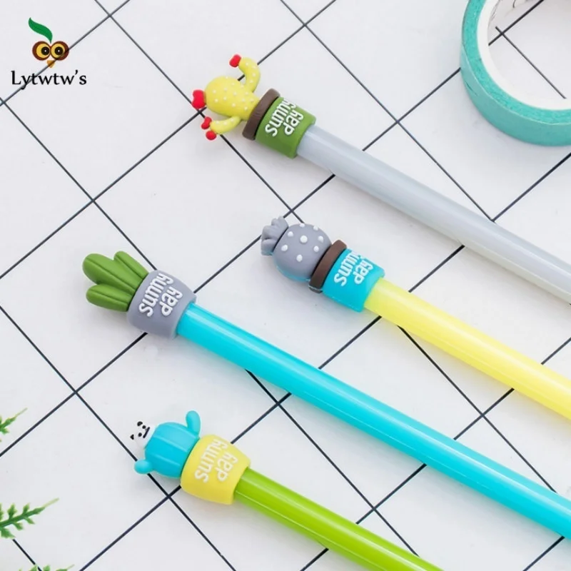 4 Pcs Cartoon Cactus Neutral Pen Creative Silicone Cartoon Head Signature Student Writing Pen Korean Stationery Random