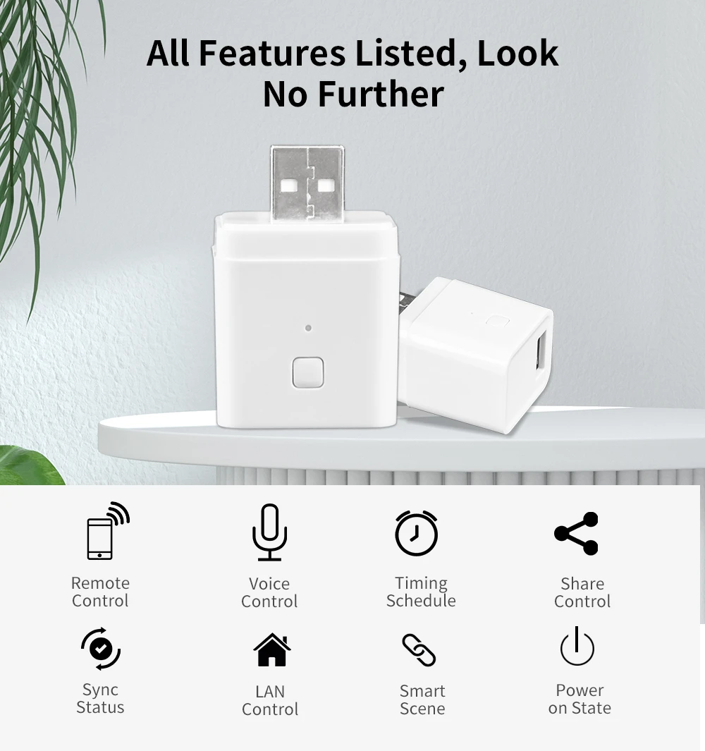 Smart Micro USB Adaptor Switch 5V Tuya Wifi Mini USB Power Adaptor APP Smart Life Control Works with Alexa Google Yandex alice