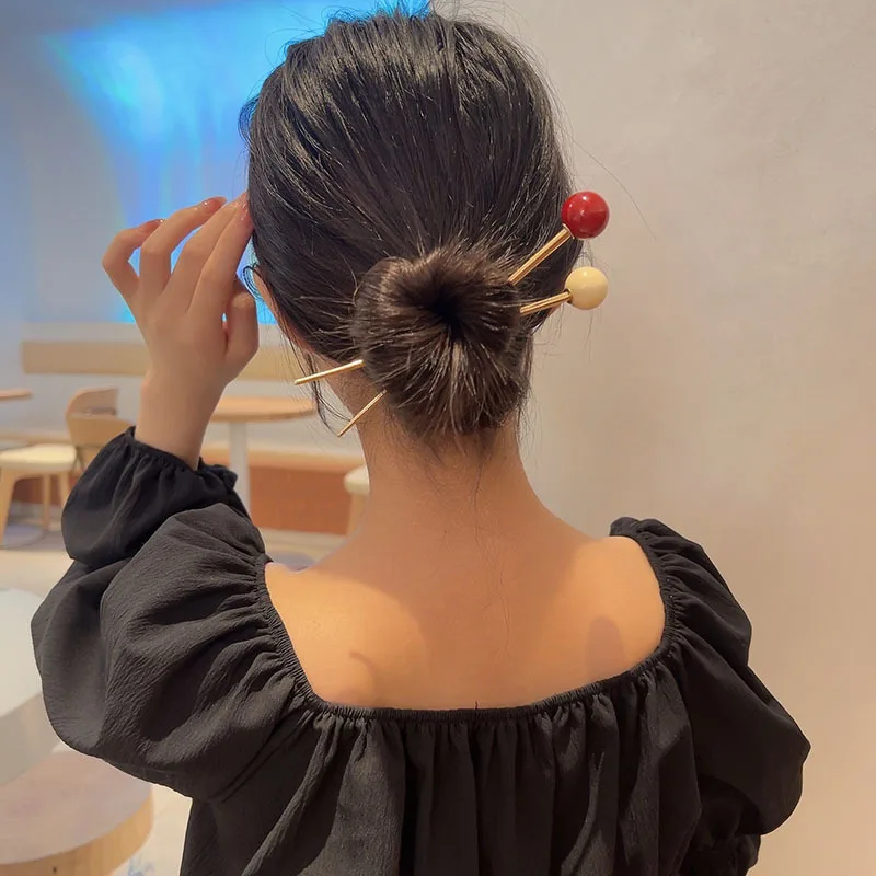 Fashion Women Metal Hair Stick Elegant Colorful Bead Hair Clip Girls Japanese-style 15cm Hair Sticks Hair Accessories 2022 New