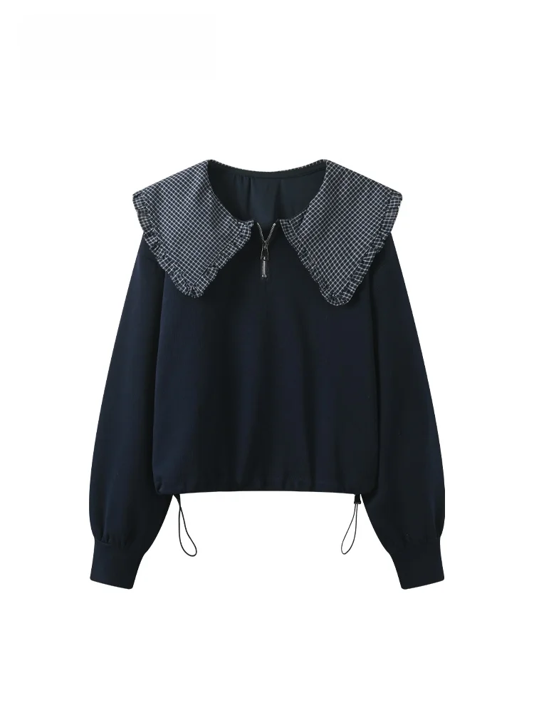

CaraCLUB plus Size Doll Collar Long Sleeve Sweatshirt Women Spring Slimming Splicing Design Sense Top Ladies plus Size Clothes