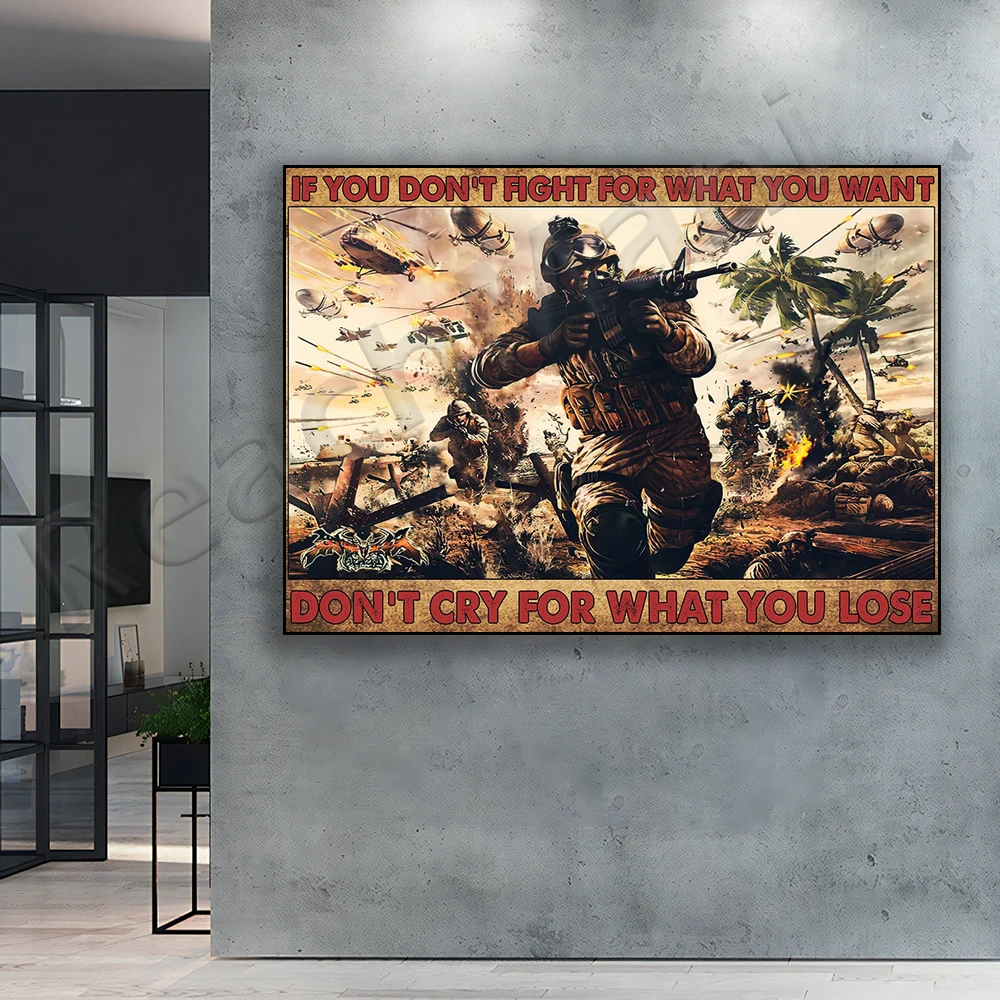 لا تبكي لماذا تفعل الملصق، إذا قتال من أجل ما تريده ملصق، هدية المخضرم، ملصق تحفيزي، ملصق المخضرم