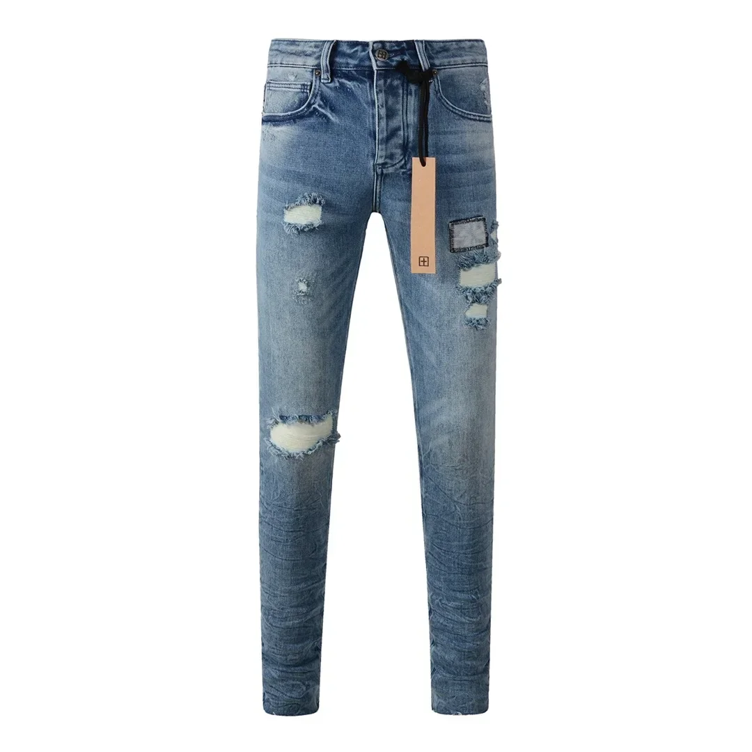 Новые поступления KSUBI Cross Jeans Мужские потертые светлые индиго Американские уличные модные эластичные узкие рваные потертые джинсы с отверстиями