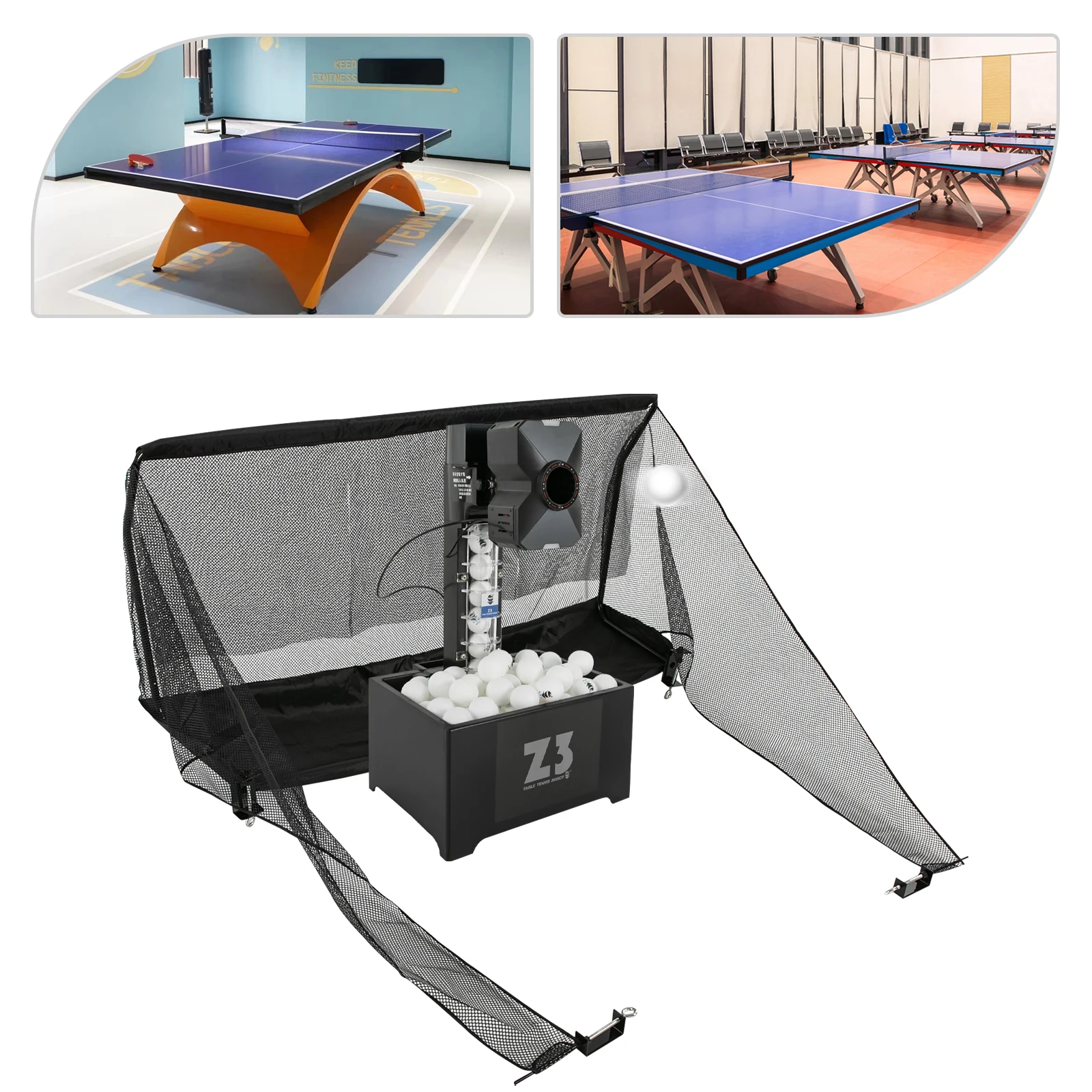 Mesin Bola Ping Pong Otomatis 10 Mode Mesin Pitching Robot Tenis Meja Remote Control dengan Jaring + 100 Bola ABS + Pemetik Bola
