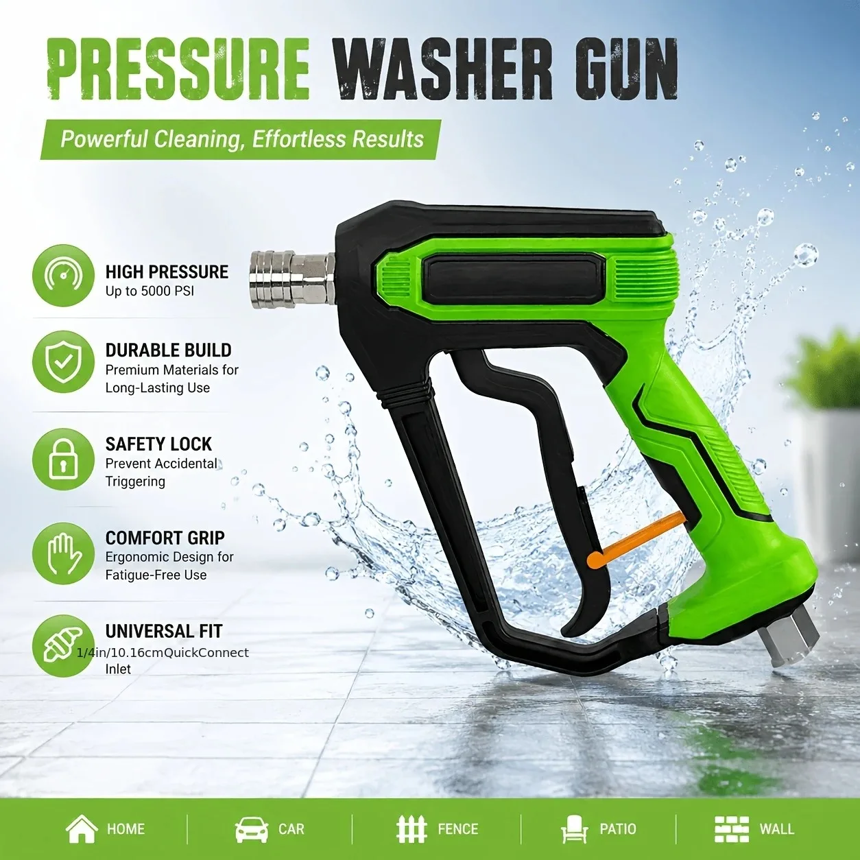 High Pressure Cleaning Gun, 5000PSI, 1/4