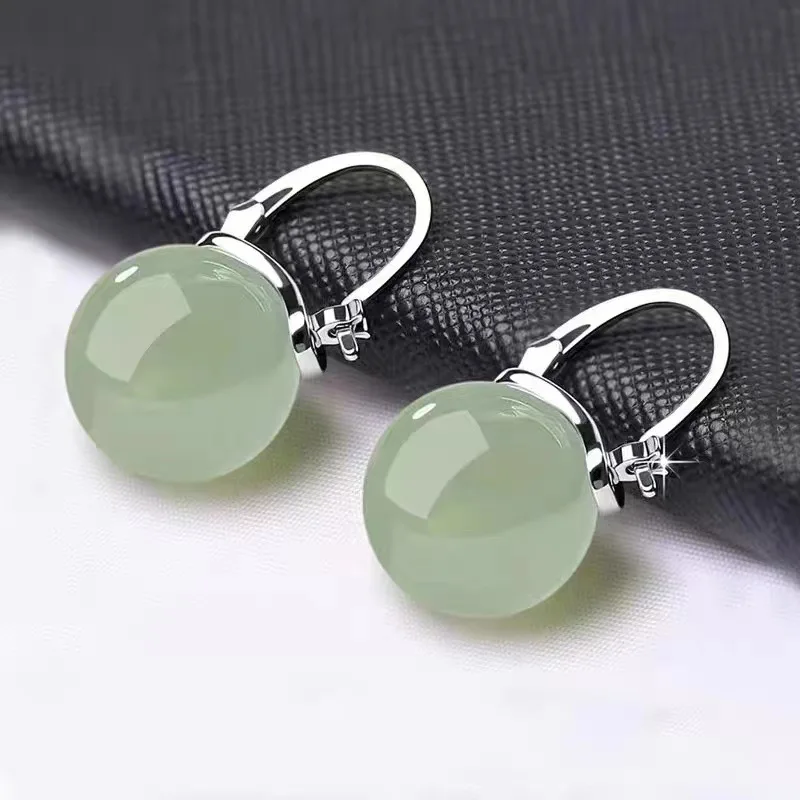 Natural Hetian Jade Beads Earrings Fashion Sense Of Advanced Girl Dress Holiday Gift For Woman Green Jade Ball Pendant Beauty