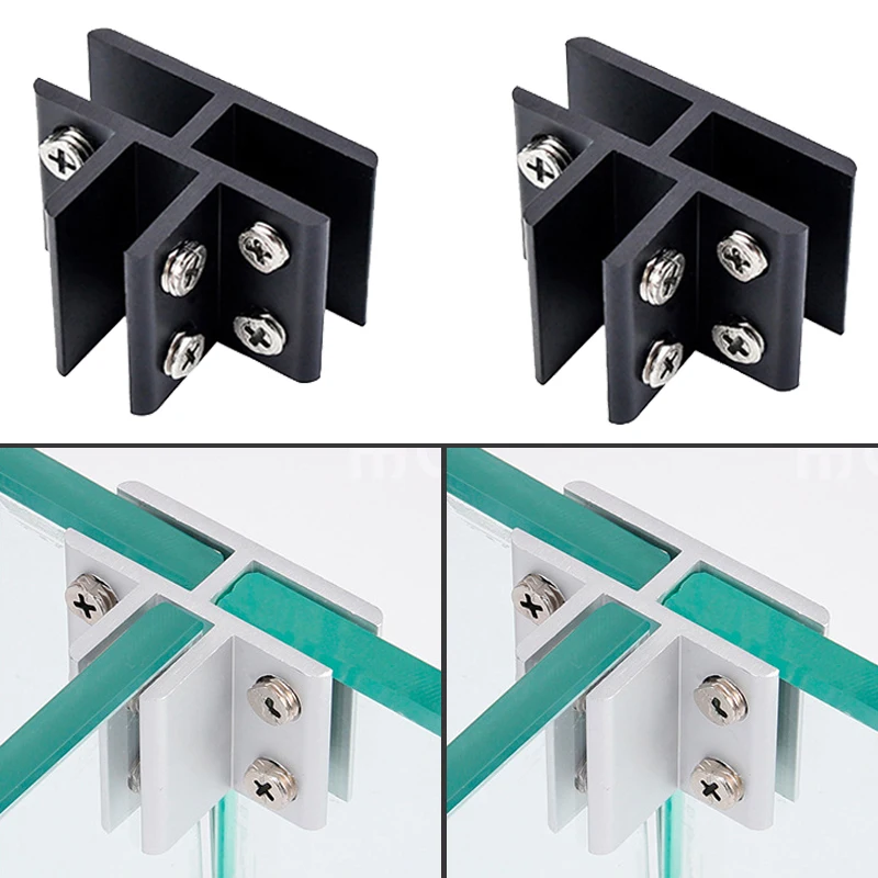 

20PCS Aluminum Alloy Glass Clamps 3-Ways Furniture Shelves Support Brackets Connectors Screen/Partition/Panel Combined Fix Clips