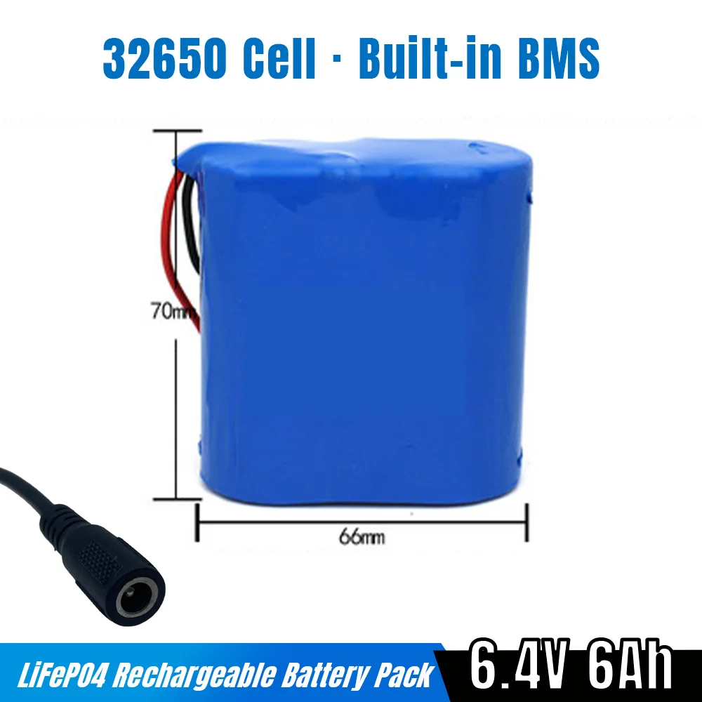 6.4V 6Ah LiFePO4 Battery Pack Battery Pack Built-in BMS 32650 Cell Lithium Iron Phosphate for Solar light street light