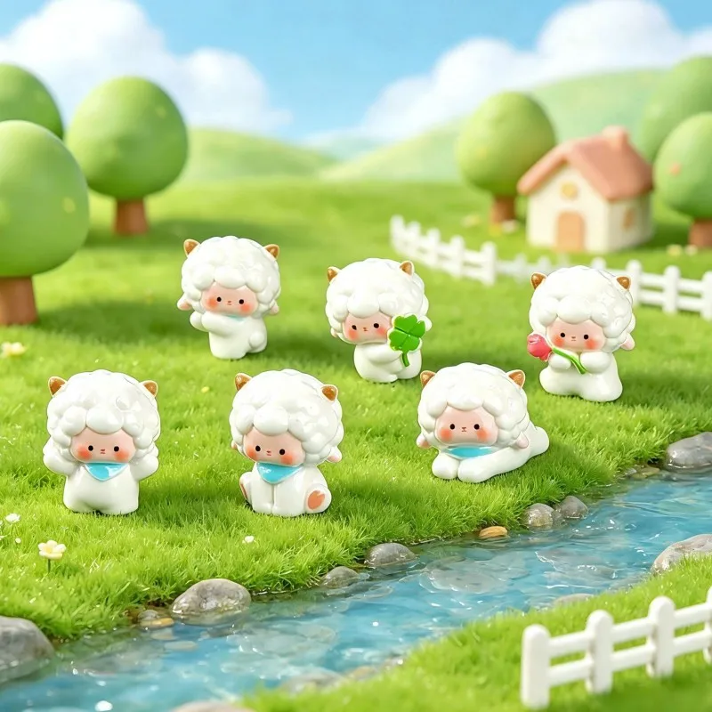 Cute Little Sheep Mini Figurine Blind Bag Creative DIY Decoration Ornament For Desktop Car Interior Micro Landscape Holiday Gift