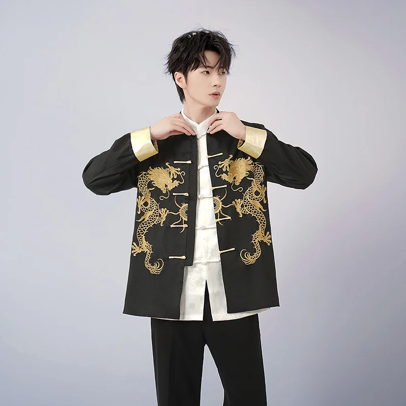

Chinese Dragon Embroidery Shirt Kung Fu Coats Tang Suit Traditional Chinese Clothing For Men Jackets Hanfu Men Clothing