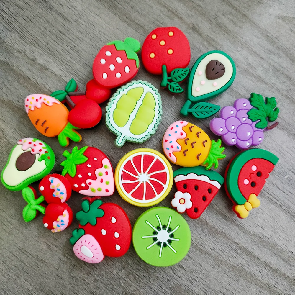 

1-16Pcs Fruit Pineapple Durian Grape Cherry PVC Shoe Charms Garden Shoes Accessories Decoration Wristband Kids Girls Party Gifts