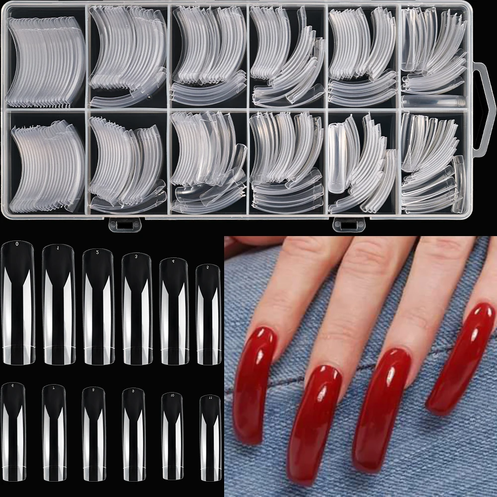 240pcs Extra Long Curved Nail Tips Transparent/Black/White Halfl Cover Hawk Curved Fasle Nails Tapered Eagle Claw Nail Extension