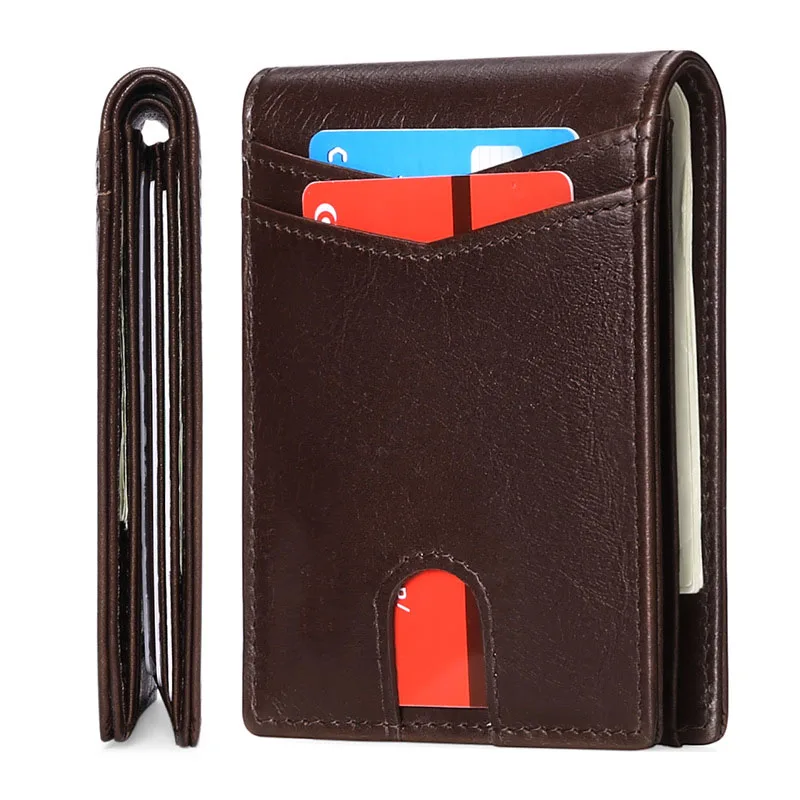 Men's Mini Wallet Genuine Leather Wallet Man RFID Blocking Anti-theft  Business Ultra-thin Money Clip credit card holder Bag