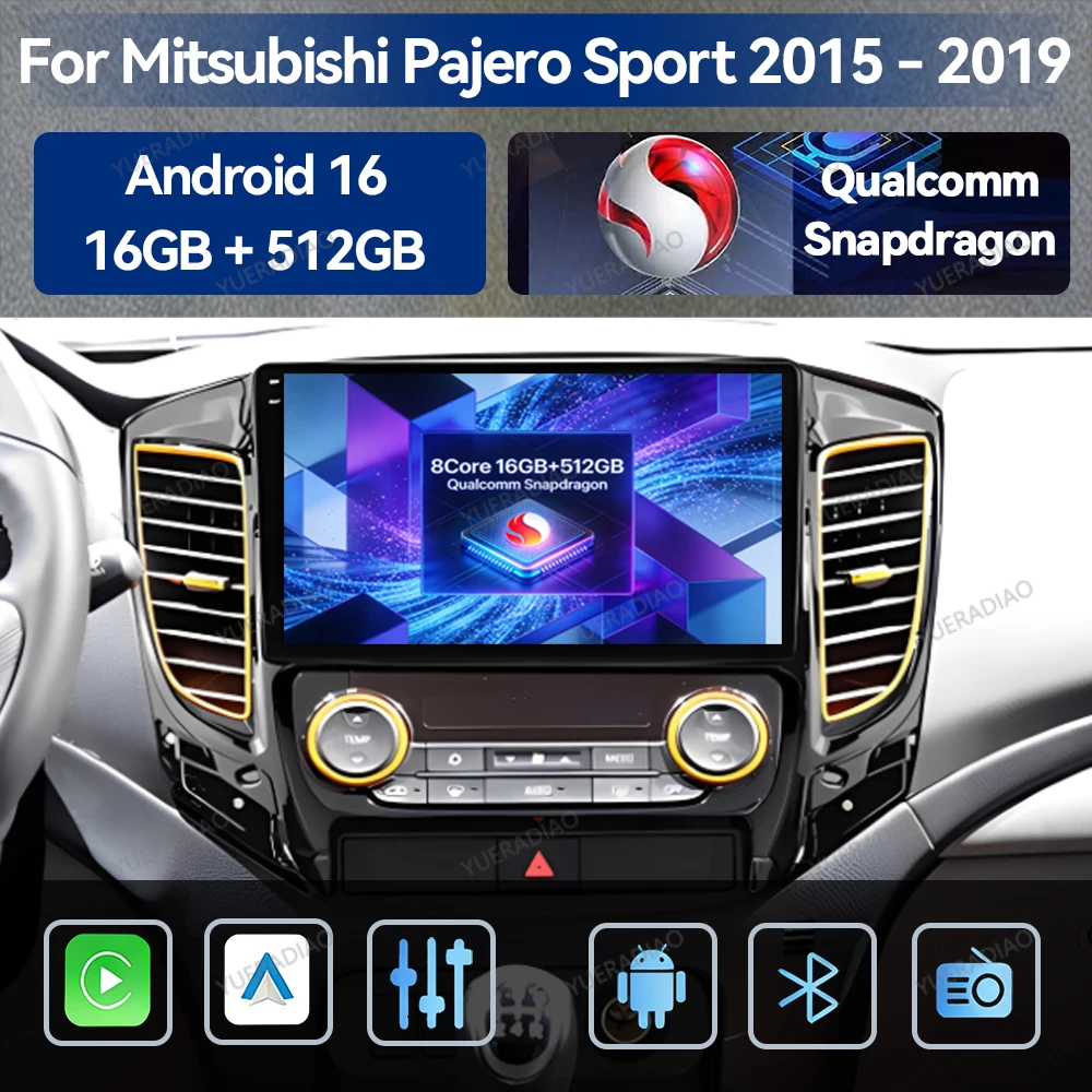 Android 16 Car Radio For Mitsubishi Pajero Sport 3 L200 2015 - 2019 Multimedia Video Player QLED 4G WIFI GPS NAVI Head Unit 2DIN