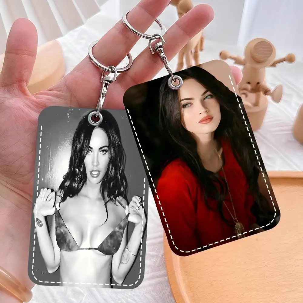 

Megan Fox Actor Premium Leather Card Holder Keychain Scratch-Resistant Case For Bus Cards