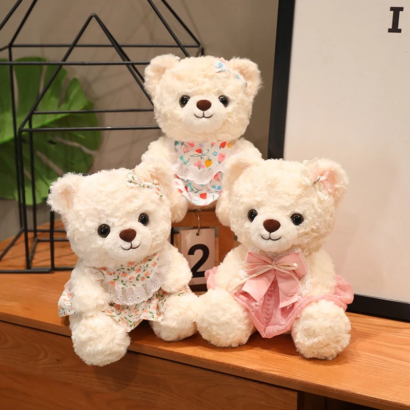Cute Teddy Bear Soft Plush Toys Adorable Dress Bow Bear Stuffed Plush Animals Princess Birthday Gifts Girls Favors