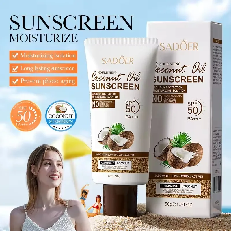 

Sadoer Spf 50 Coconut Sunscreen for Face Body Moisturizing Whitening Creams Solar Blocker Anti-aging Facial Sunscreen Sun Cream