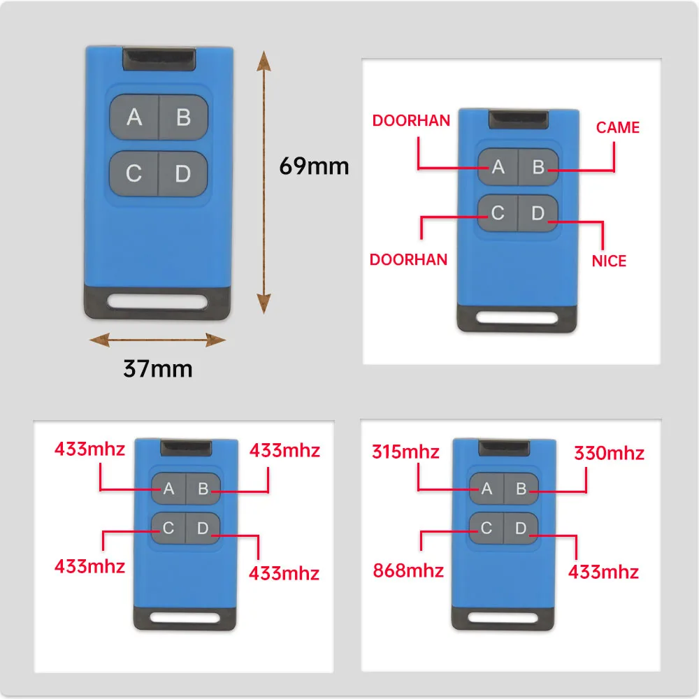 433MHz 868MHz Copy Remote Control Garage Door Clone Transmitter 315MHz ~ 915MHz Multi-Frequency Can Store 8 Signal DOORHAN NICE