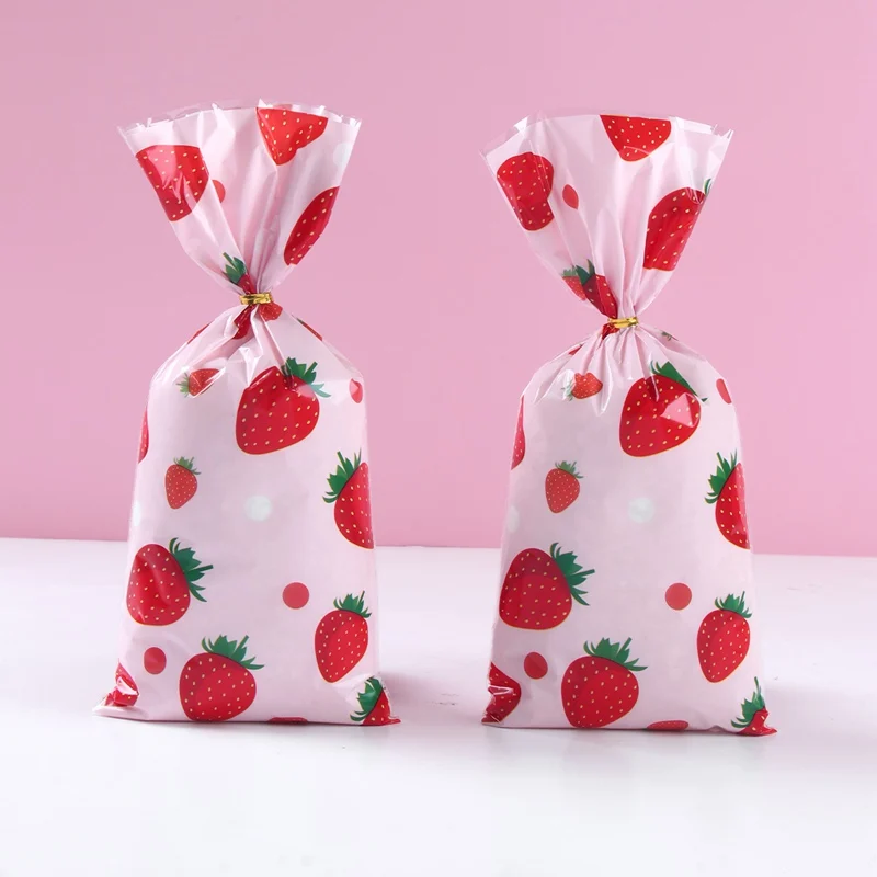 25/50/100pcs Cookies Candy Bag Birthday Party Decor Cute Fruit Strawberry Homemade Baking Biscuit Wedding Party Supplies