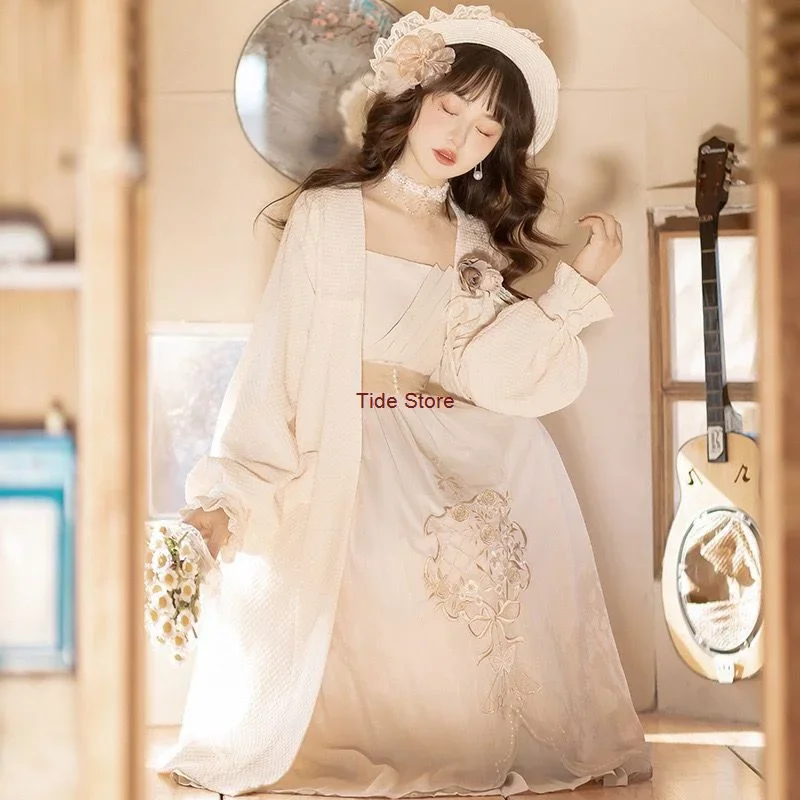 [Huajian Collection]Spring New Chinese Element Improved Hanfu Small Fresh Dress Set Pink Dresses Lolita Coat