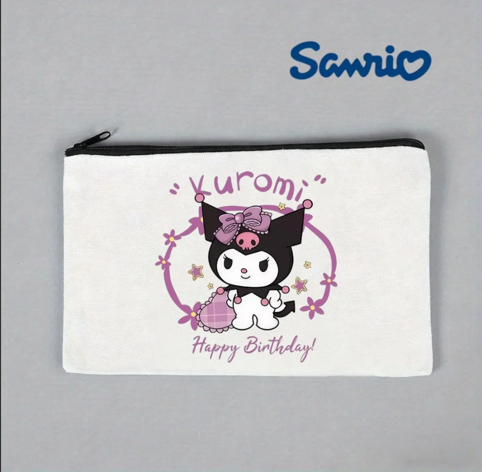 

1PC Sanrio Kuromi Happy Birthday Canvas Makeup Bag, Cute Kawaii Cosmetic Pouch