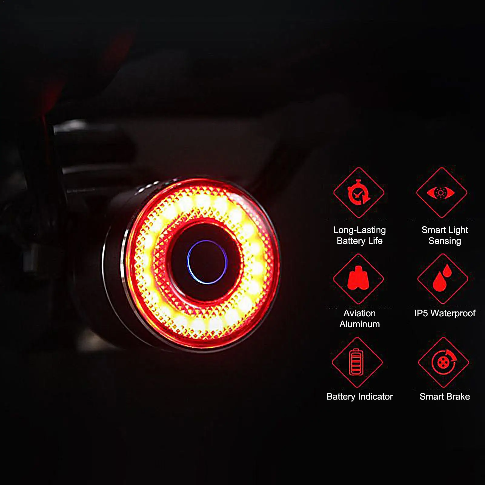 Bike Tail Light Smart Bike Tail Sensing Light Waterproof Brake Sensing Lamp For Riding Mountain Road Daily Commuting Camping